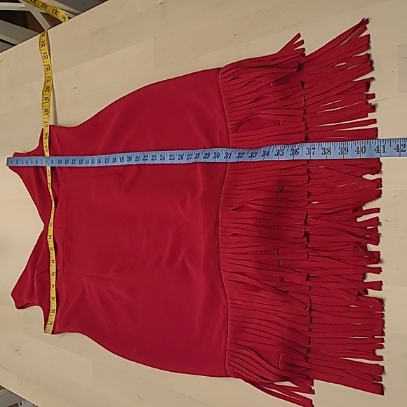 EUC Adrianna Papell Red Double Fringe Hem Sleeveless Cocktail Dress - Picture 6 of 14